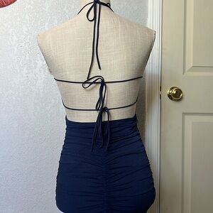 Lucy in the sky ruched blue mini dress